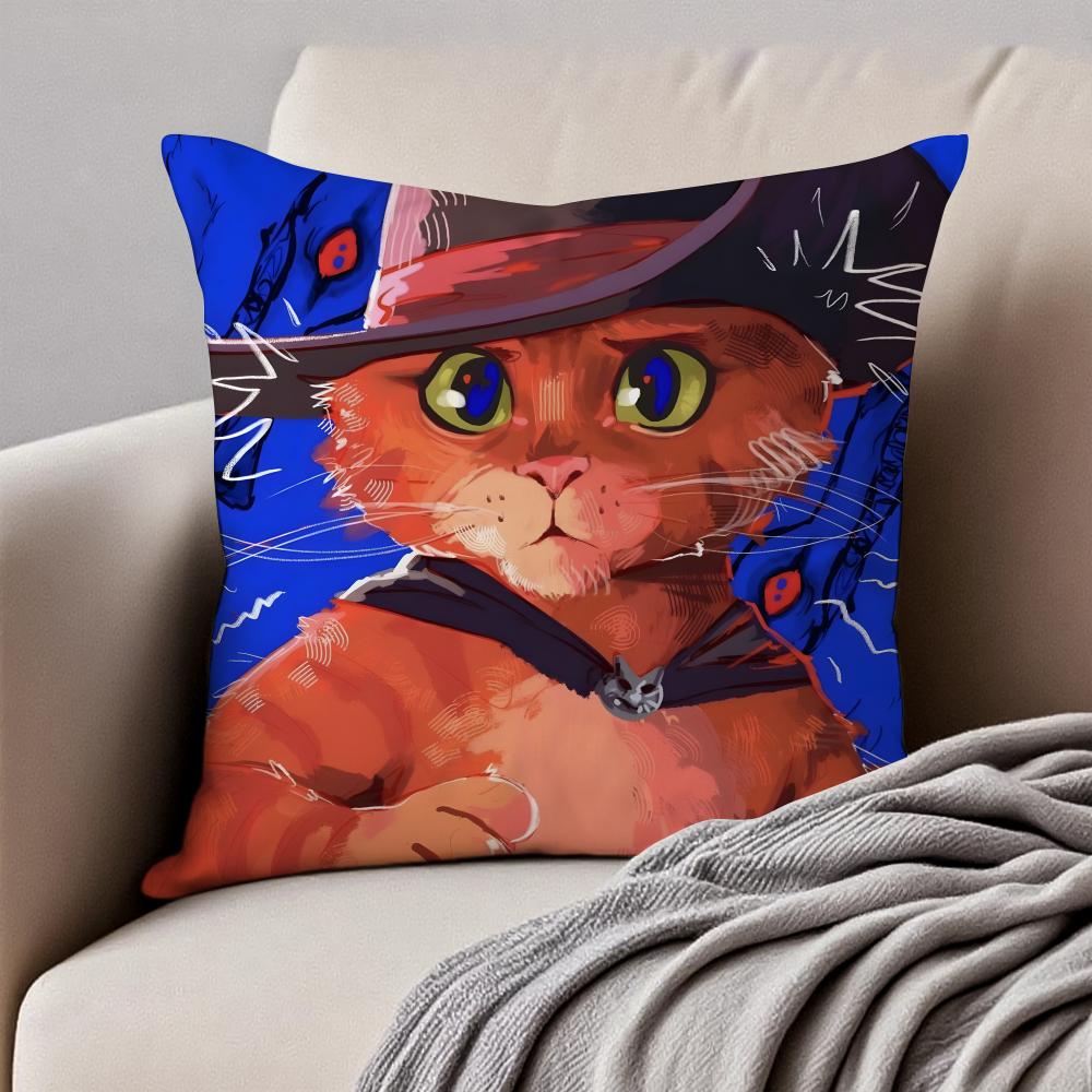 Interesting Funny PPuss In Boots Cushion Cover Pillowcase Antidustmite Invisible Zipper Short Plush Sofa Cushion