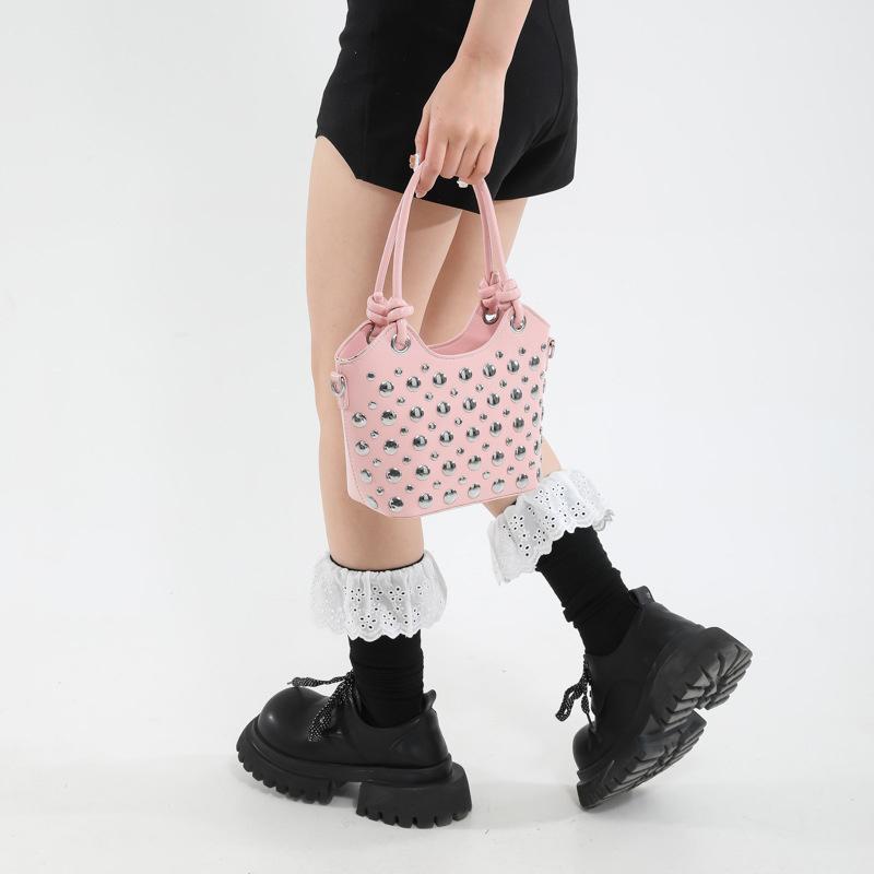 Rivet Shoulder Bags American Style PU Leather Tote Bag Large Capacity Commuting Handbag Messenger Causal Crossbody Commuter Bag