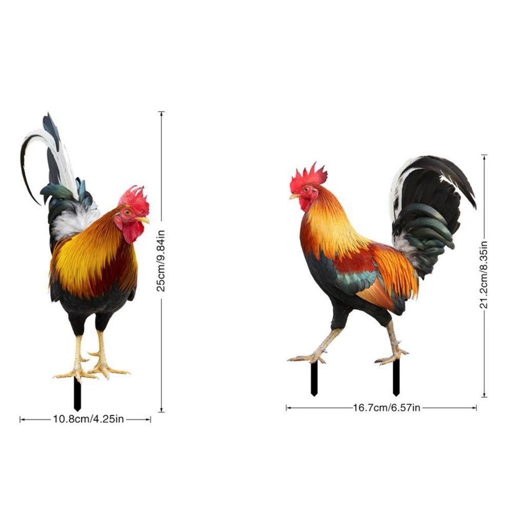 Akryl Hane Hage Kylling Utendørs Hage Stakes Dyre Kylling Statuer Hane Hage Dekor for Patio Plen Ornament, Rooster Stakes - Flat Ikke 3D
