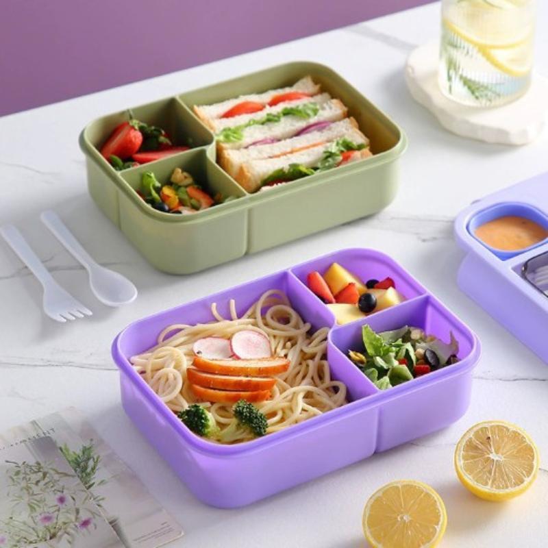 Bento Lunch Box For Kids Girls Cartoon Students Kawaii Cute Heated 3 Grid Sandwich Snack Food Canteen Storage Box