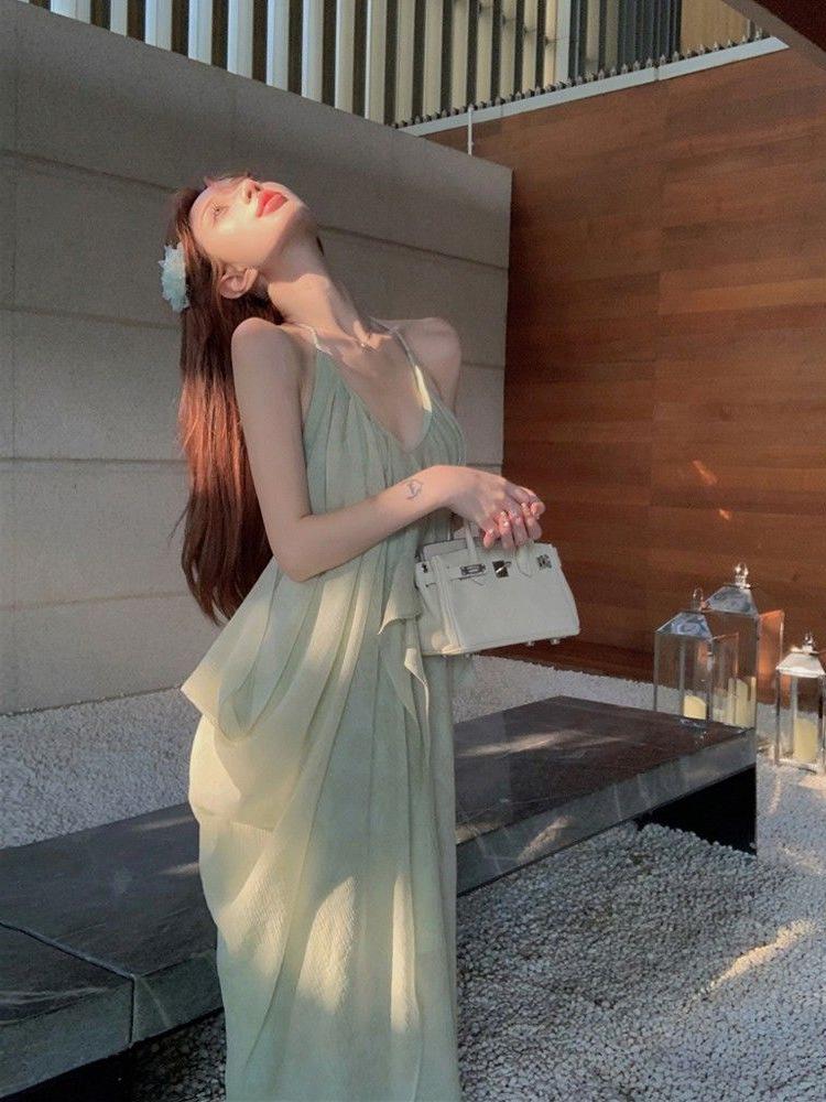 French Halterneck Backless Camisole: Fairy Summer Beach Dress