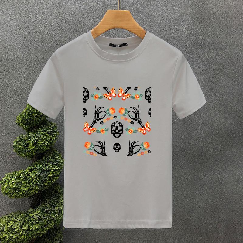 

Summer Creativity Flower SkullPrint Y2k T-shirt For Man Short Sleeved Luxury Tees For Men s Clothing Loose Pure Cotton Soft Tops S