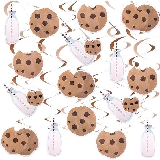 Epakh 30 Pcs Cookie Milk Party Decorations Chocolate Chip Milk Hanging Swirls Cookie Birthday Party Supplies for Baby Shower