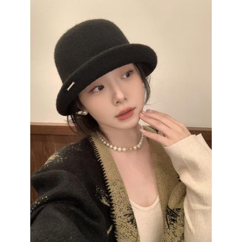 Curly Wool Top Hat for Women Autumn and Winter Fashionable Daughter's Hat Face Showing Little Fisherman Hat Women's Basin Hat