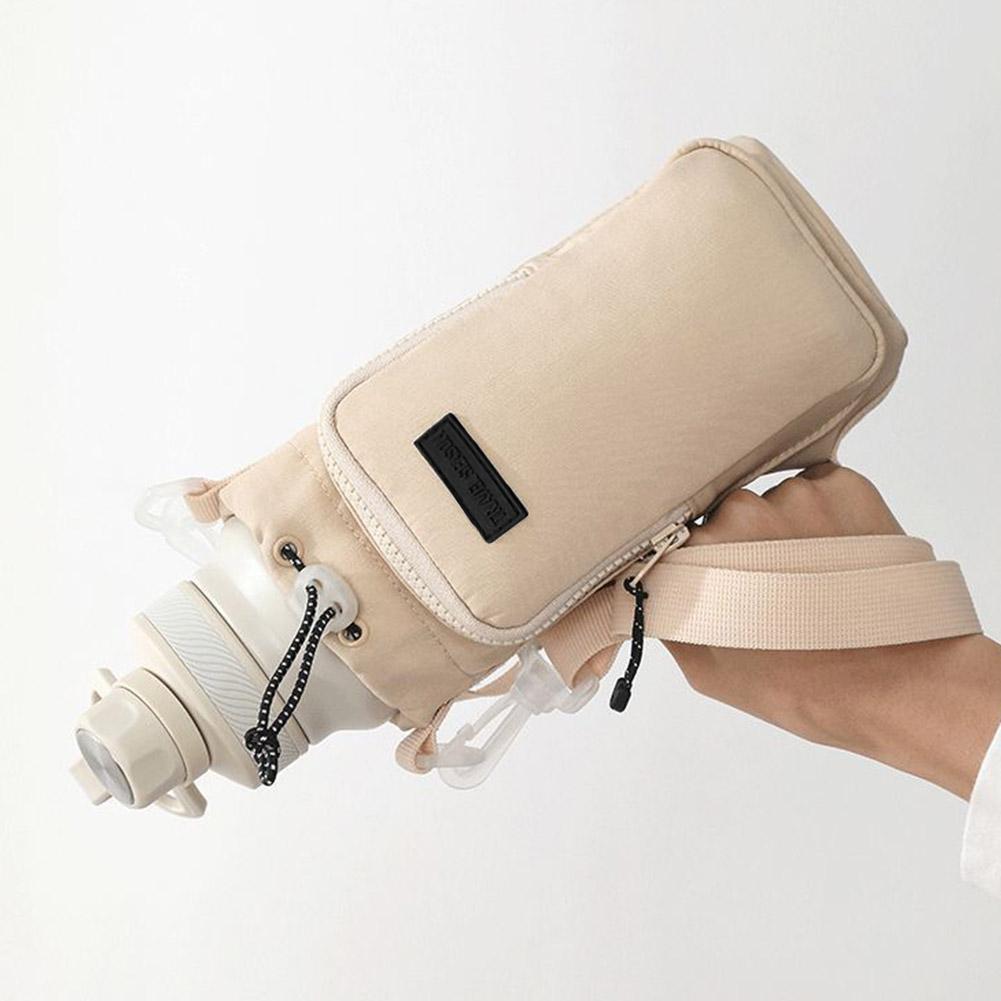 Shoulder Strap Water Bottle Carrier Bag Front Pocket Waterproof Water Bottle Holder Large Opening Adjustable Outdoor Supplies