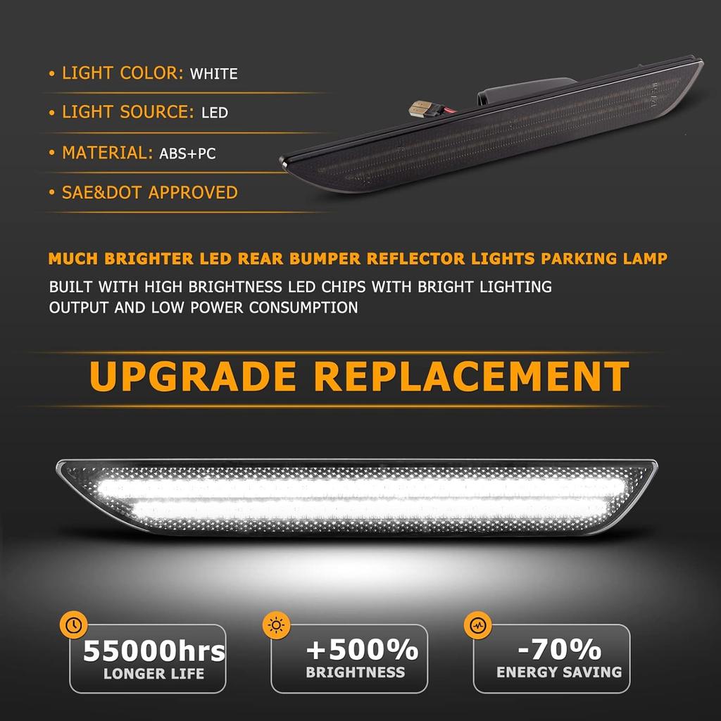 Gempro LED Side Marker Lights For Ford Mustang 2015- Rear White Fender Marker Reflectors Lamps Smoked Len, 2PCS