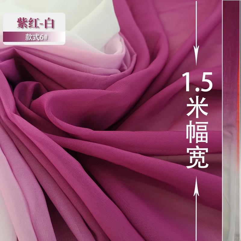 100D Gradient Chiffon Fabric By The Meter Per for Dress Skirt Clothing Sewing Drape Textile Summer Plain Cloth Black White Blue