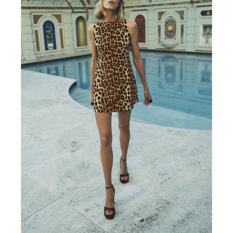 Spring New Sexy Style Sexy Silm Round Neck Sleeveless Leopard Print Print Short Dress 3201140