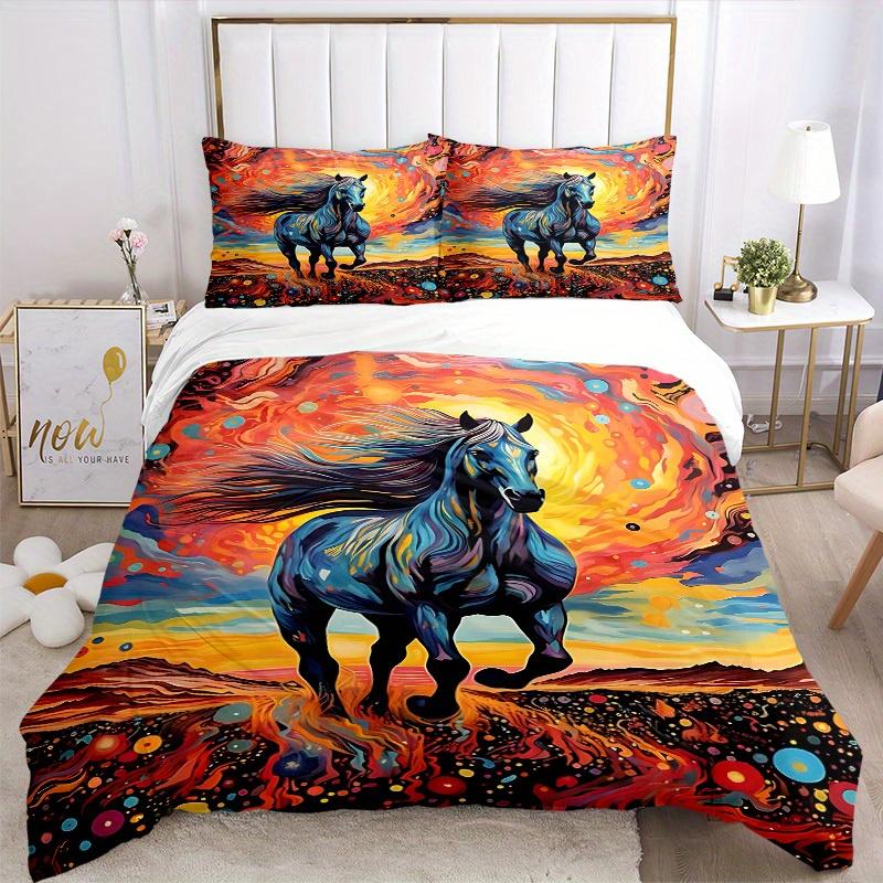 3pcs Animal-themed Horse Soft and Comfortable Breathability, Bedding Set, Machine Washable, Suitable for All Seasons153