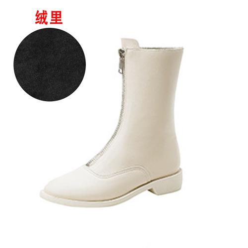 

Твердые PU кожаные ботинки женские высокие с застежкой-молнией спереди Botas 2024 на платформе толстые каблуки женские зимние плюшевые мотоциклетные ботинки 4.5