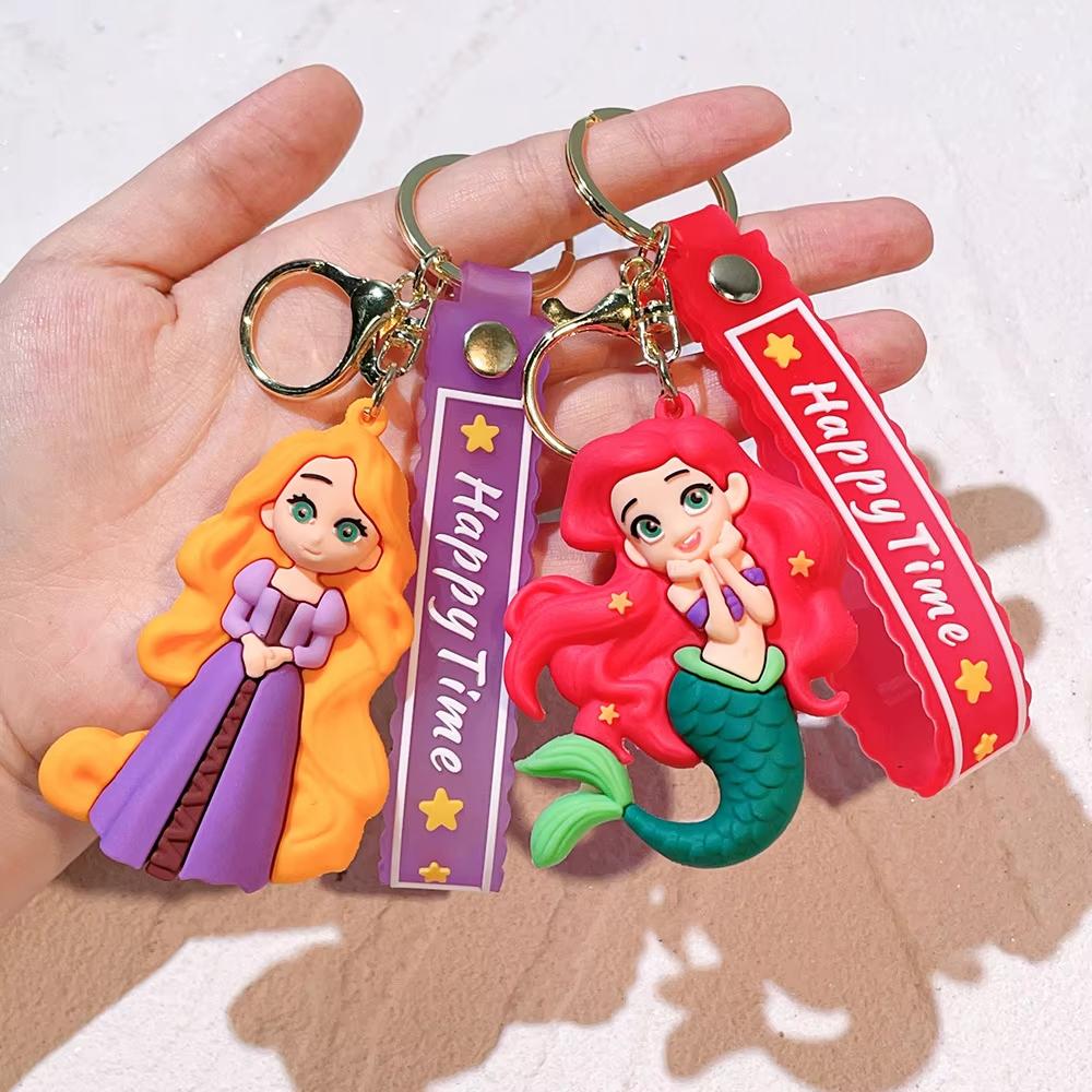 MINISO Princess Doll Keychain Snow White Ariel & Elsa Pvc Toy Phone Ornaments Bag Charms Car Key Girls Birthday Gifts