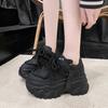 Fashion Women Walking Sneakers Autumn High Platform Chunky Shoes Lace-up Breathable Leather Shoes Winter Wedge Heels Casual Shoes