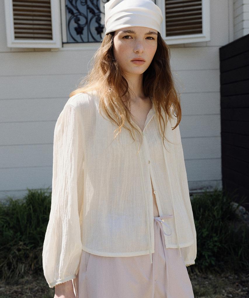 Beullaengkeu03 Wrinkled Linen Blouse (Cream)