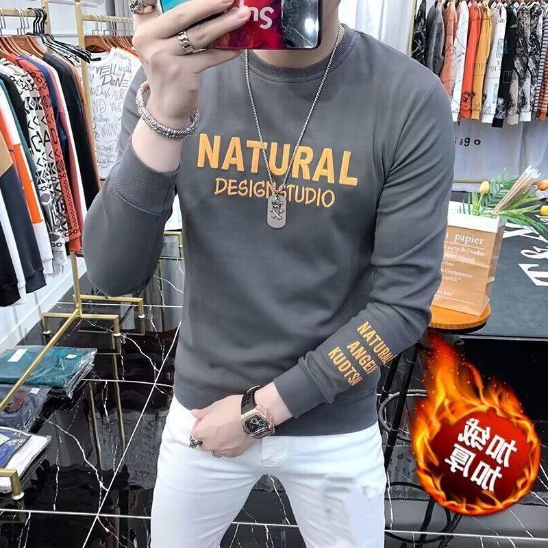 

Высококачественная мужская европейская толстовка: Модный, с длинными рукавами, плюс бархат, весна/осень, утолщенный зимний топ 3XL (Fit for 80-90 kg)