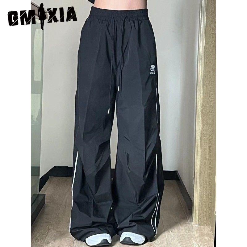 GMXIA Black Wide Leg Parachute Pants Women Vintage Casual Plus Size 90s Trousers Female Gorpcore Harajuku Fashion Streetwear