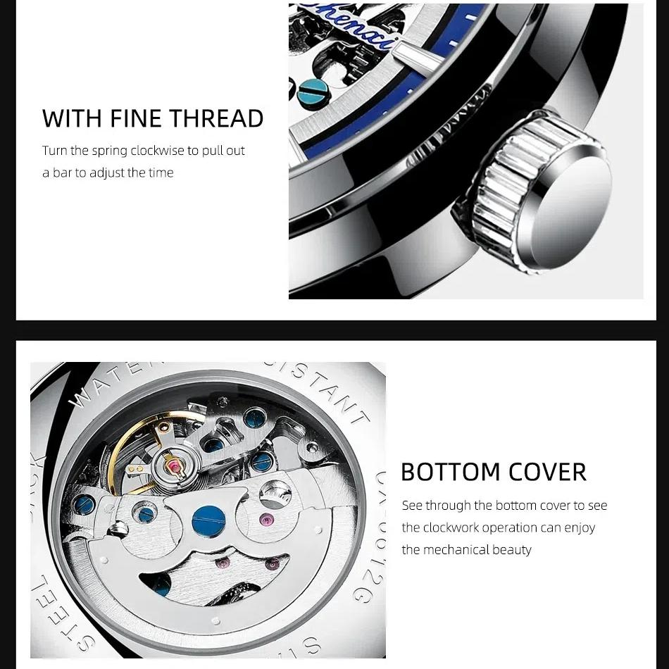 Chenxi Men's Automatic Mechanical Watches Business Waterproof Luminous Watch Men Stainless Steel Skeleton Wristwatch