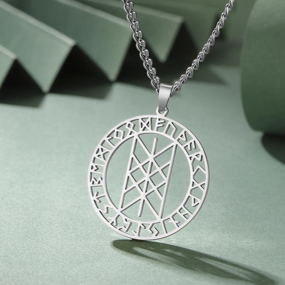 Dawapara Collier Web de Wyrd Mythologie Nordique Symbole Nordique Pendentif Runes Cercle Amulette de Protection Bijoux en Acier Inoxydable