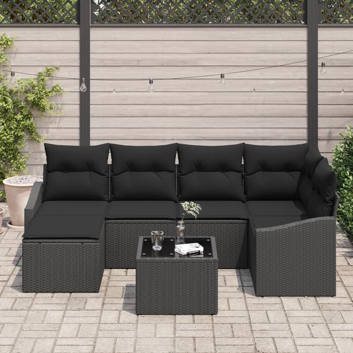 VidaXL Ensemble de Canapé de Jardin 7 pièces Avec Coussins Beige Rattan Poly 3346803