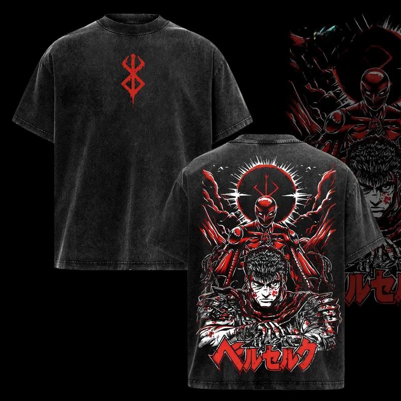 

Guts Berserk Cool Clothing Men Women Short Sleeve Manga T-shirts Vintage Washed T Shirt Casual Cotton Tee Harajuku Male Tshirt XXL чёрный
