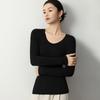 Mengyi Spring 18-Gauge Fine Wool U-Neck Slim Fit Women's Sweater