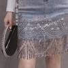 Elegant European Sequin Embroidered Denim Skirt with Beads & Tassels – High Waist, Women's Fashion.