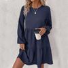 Autumn Simple and Fashionable New Long-sleeved Pure Round Neck Flowing Loose Dress