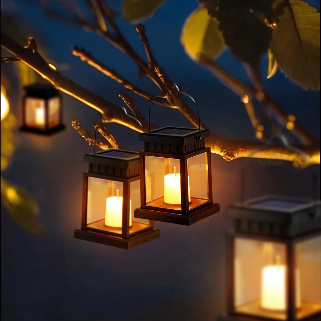Solar Hanging Candle Lantern Warm Yellow LED Waterproof Outdoor Decorative Light for Garden Terrace Balcony Lawn Pathway Decoration