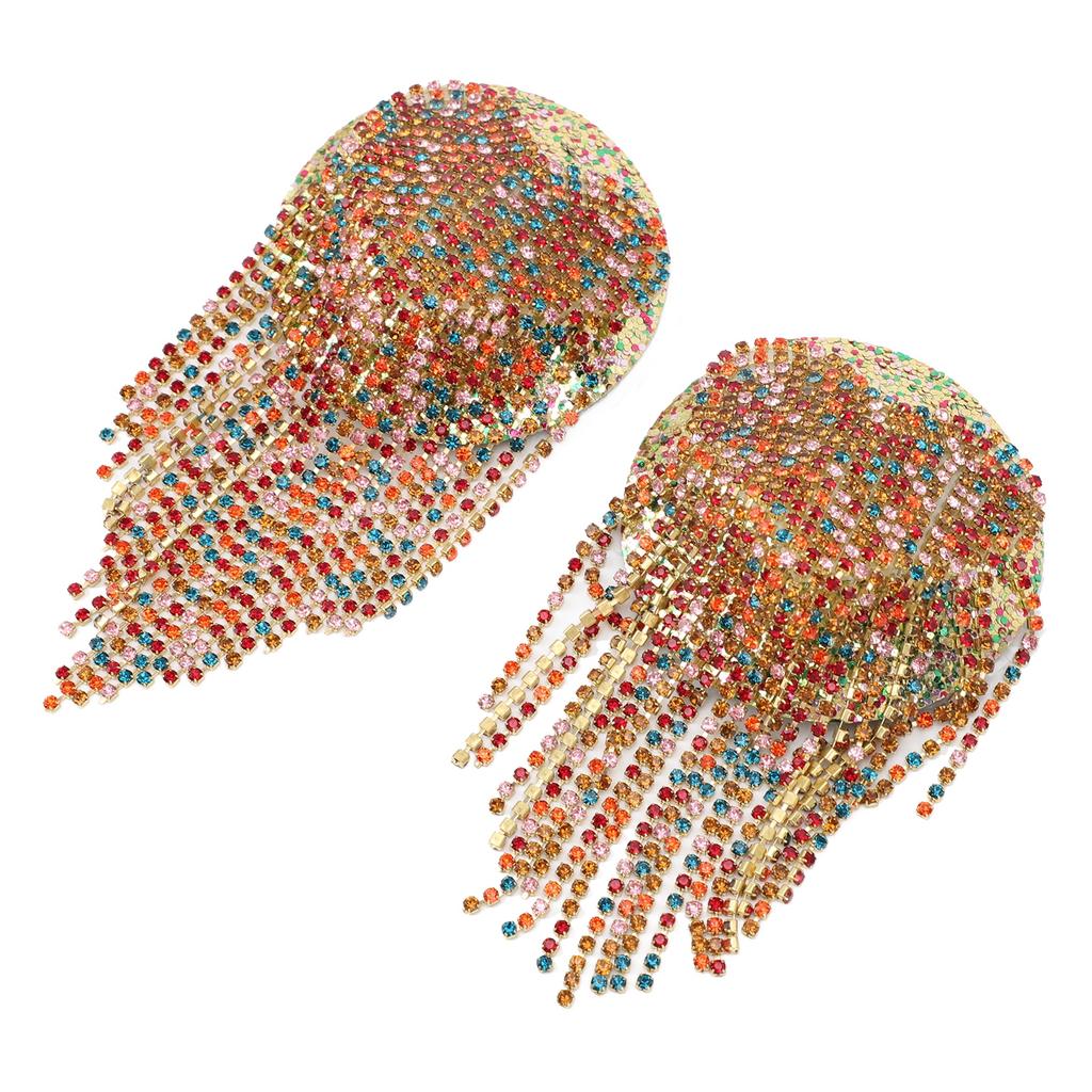 1pair Rhinestone Tassel Nipple Pasties Seamless Reusable Breathable Rhinestone Festival Nipple Stickers for Nightclub Party