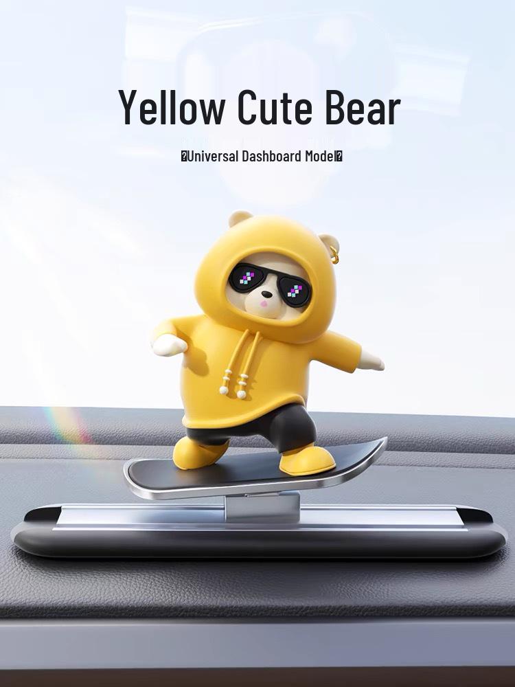 2025 Cross-Border Car Dashboard Bear Skateboard Ornament - Moving Cartoon Little Bear Decor