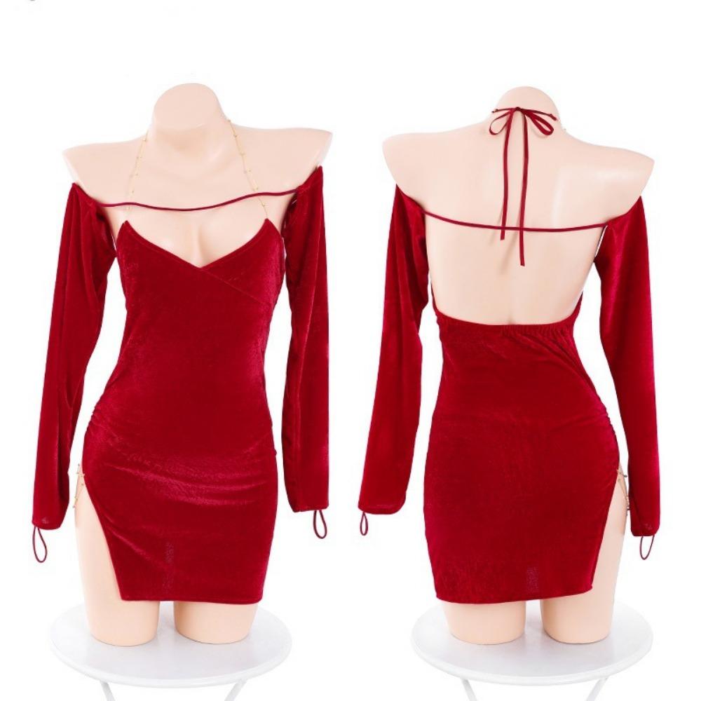 Domila New Year's Robe Sex Sexy Underwear Pure Desire Retro Velvet Sex Underwear Uniform Seduction Woman
