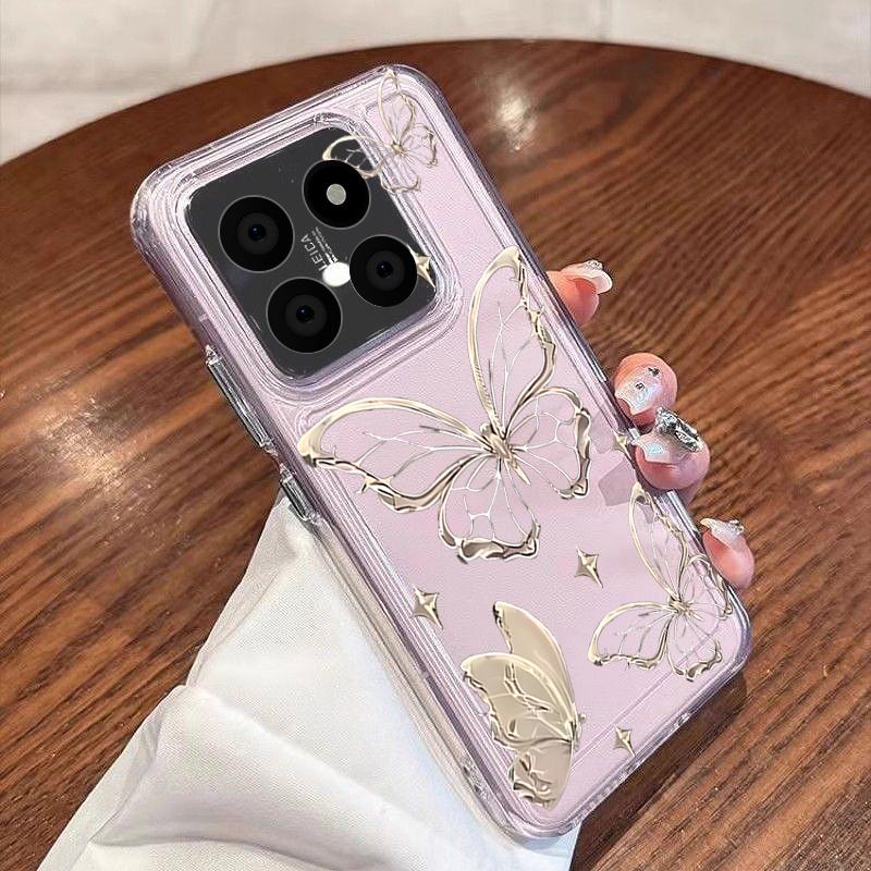 Golden Butterfly Pattern Case For Xiaomi Redmi Note 15 Pro 4G Funda Redmi Note 14 13 Pro 5G Clear TPU Silicone Soft Cover