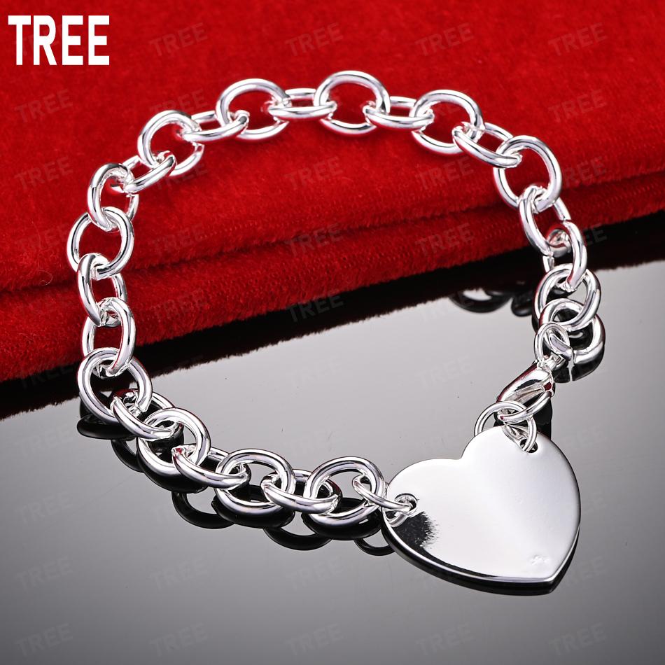 925 Sterling Silver Simple Love Side Chain Charm Bracelet Gift Jewelry 20CM