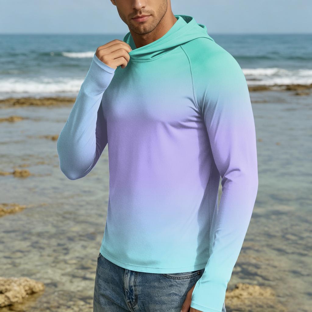 Men's 50 Plus Sun Hoodie Long Sleeve Lightweight Stretch Quick Dry Hooded Shirt for Outdoor Activities