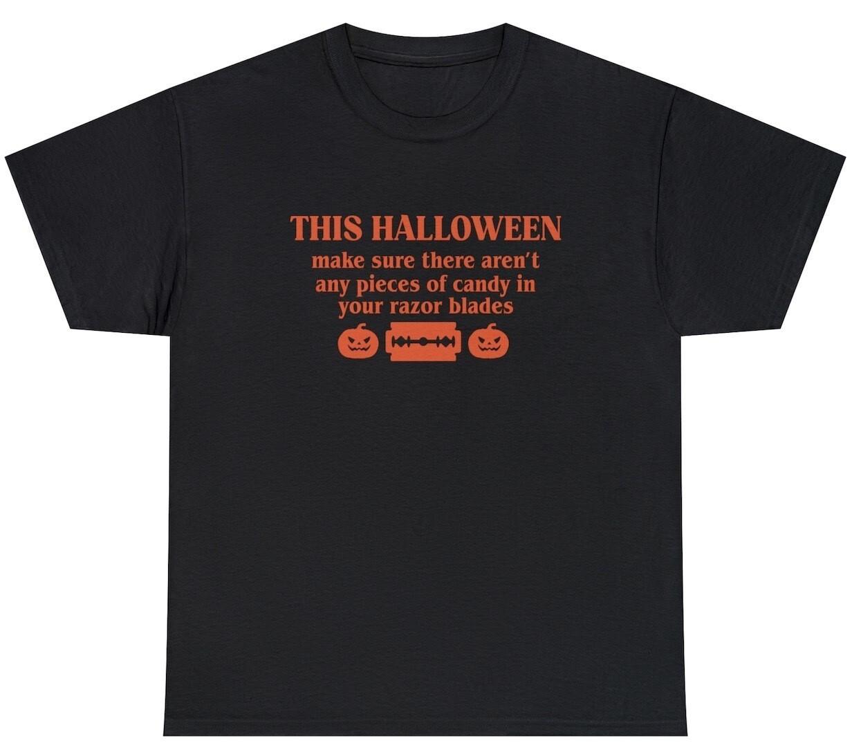 Mens Razor Blade Candy T Shirt Funny Sarcastic Halloween Trick Or Treat Tee XL