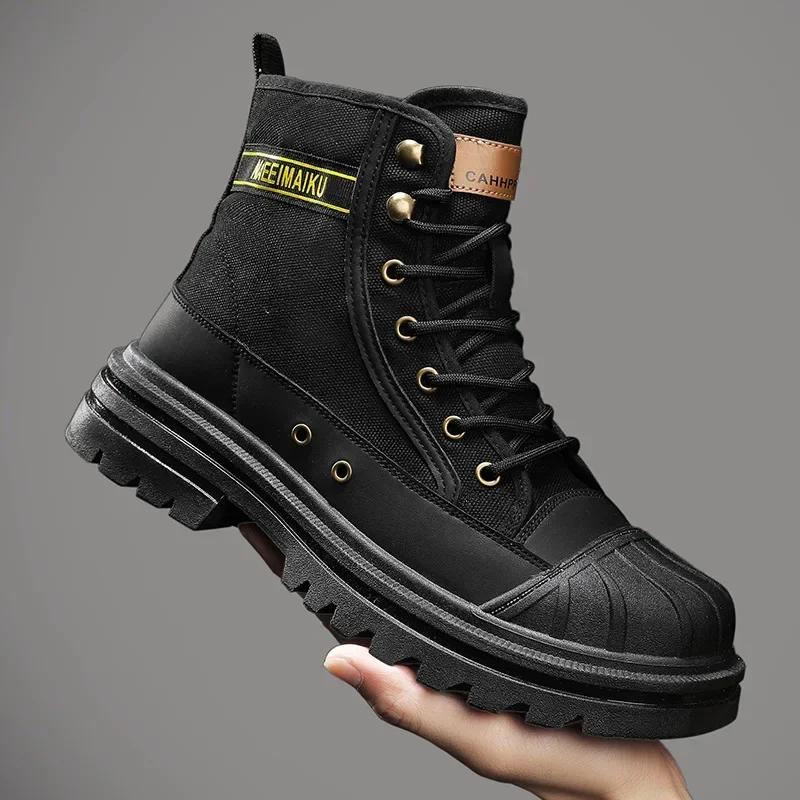 Men's High-top Boots Breathable Canvas Casual Boots Non Slip Desert Boots for Men Sneakers Lace Up Safty Work Shoes Botas Hombre