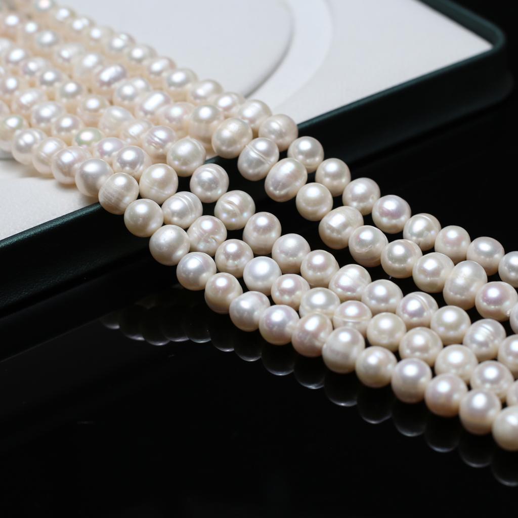 1String, White Natural Freshwater Pearls, Boho Handmade Round Pearl Beads for Jewelry Making DIY Necklaces Crafts (Beads 9-10mm, Length 36cm)
