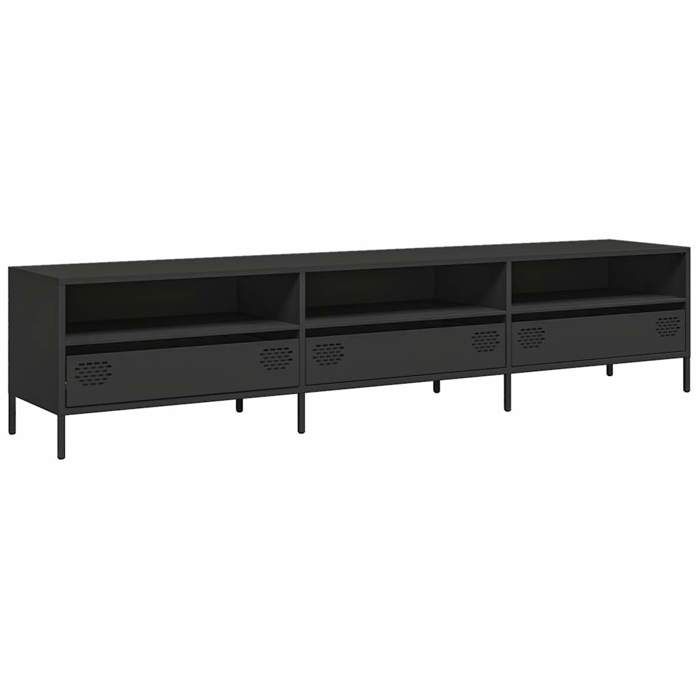 VidaXL Meuble TV noir 202x39x43,5 cm acier laminé à froid, support TV, buffet TV, armoire hifi, banc TV, armoire en métal, 851346