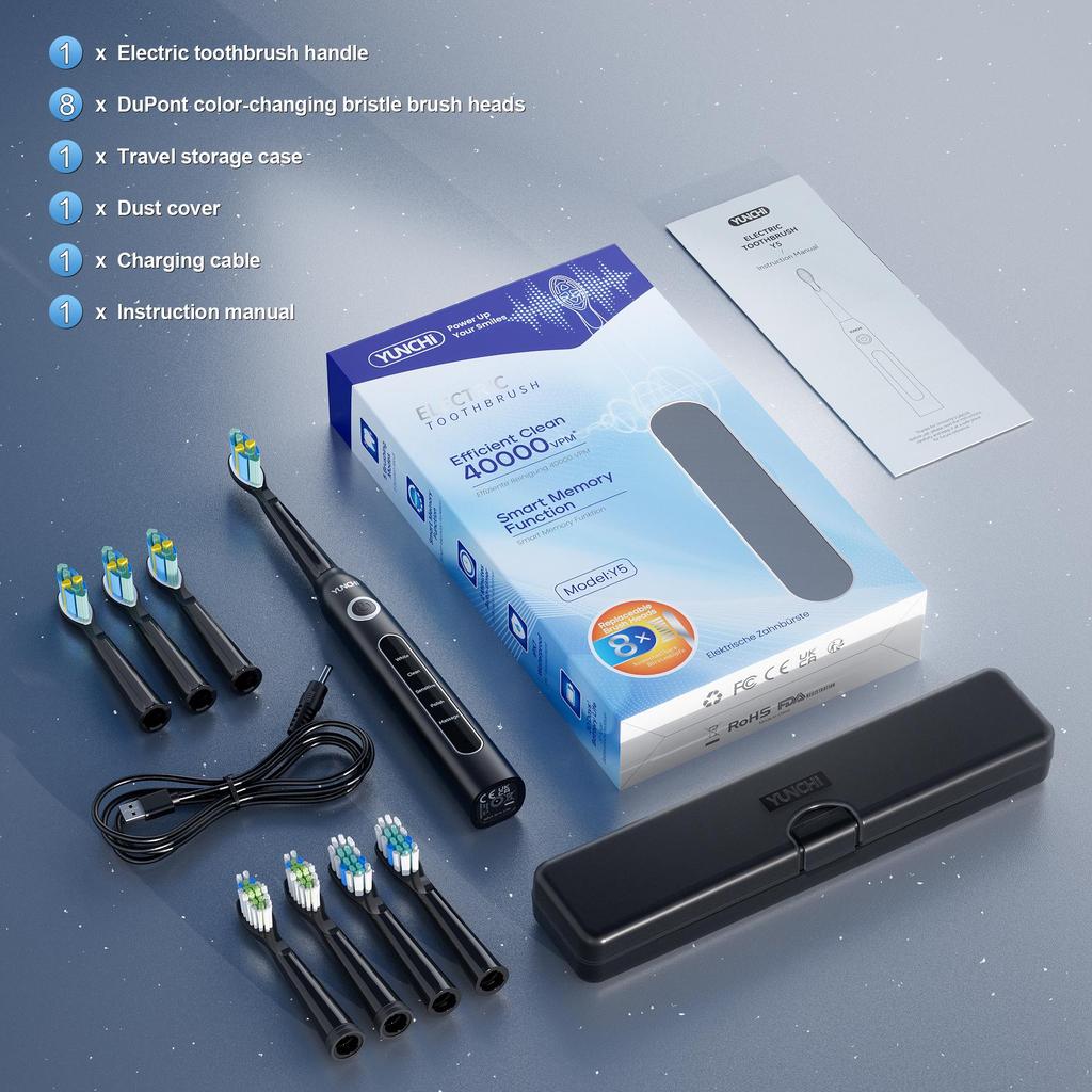 Sonic Elektrisk Tannbørste Y5-507 Voksen Timer Børste 5 Modus USB Lader Oppladbar Tannbørste