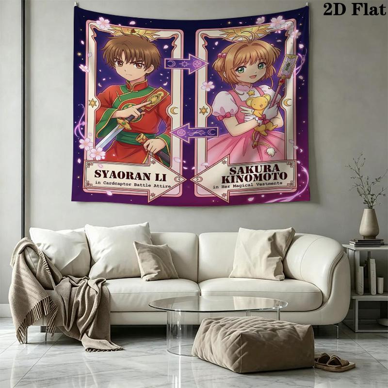 Cardcaptor Sakura Wall Tapestry Aesthetic Wall Hanging Printed Fabric Blanket Decorative Tapestries For Bedroom Living Room Home Decor