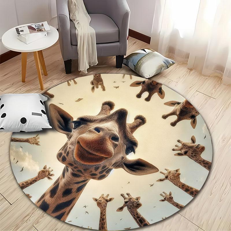 "Whimsical Giraffe Print Rug for Playrooms or Nurseries" Round Carpet for Home Sofa Bedroom, Gift