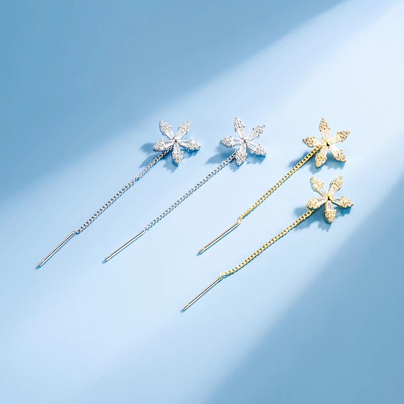 925 Sterling Silver Exquisite Crystal Flower Zircon Tassels Earrings for Women Party Fine Jewelry Gift