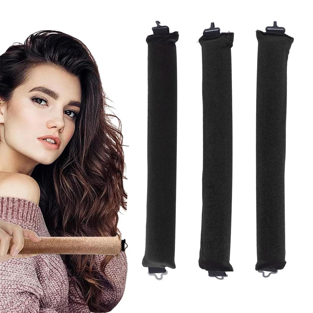 3 Packs Heatless Curling Rod Headband Soft Blowout Overnight Heatless Curler for All Hair Types Black
