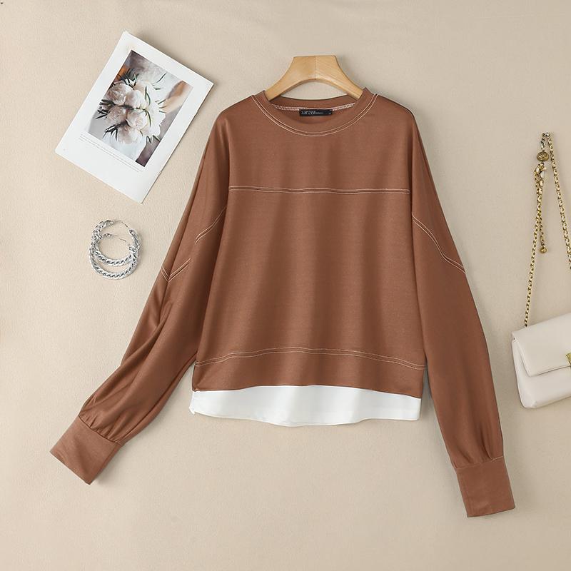 ZANZEA Damen Lässig Rundhals Locker Langarm Pullover Tops