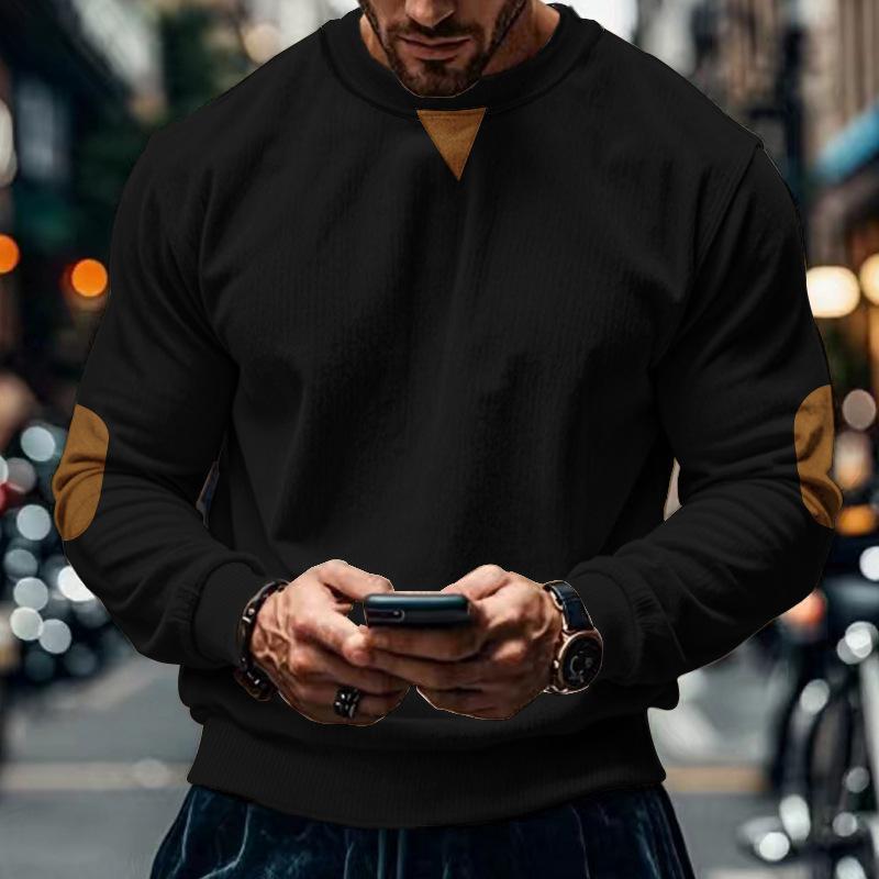 Men's Round-Neck Casual Stand-Up Collar Corduroy Long-Sleeved Sweatshirt for Spring and Autumn