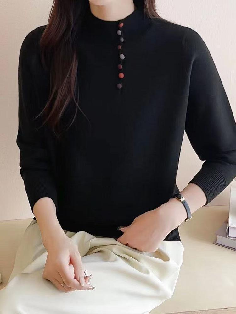 Plus Size Women's Sweater: Half High Neck, Ideal for Spring, Autumn, Winter – Versatile Knitted Layer for Belly Coverage