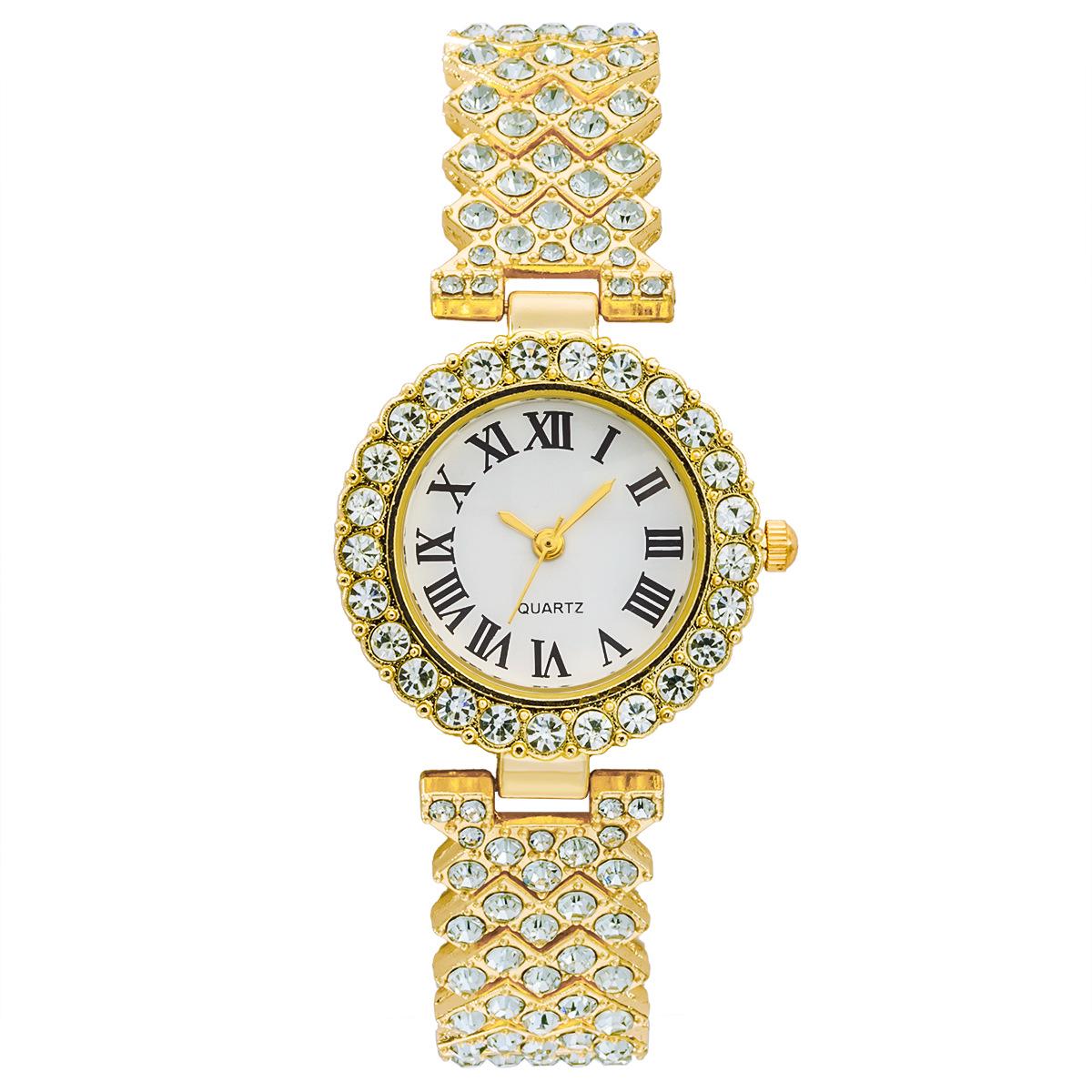 

Fashion Roman Numeral Diamond-Set Women s Quartz Wristwatch & Bracelet Set