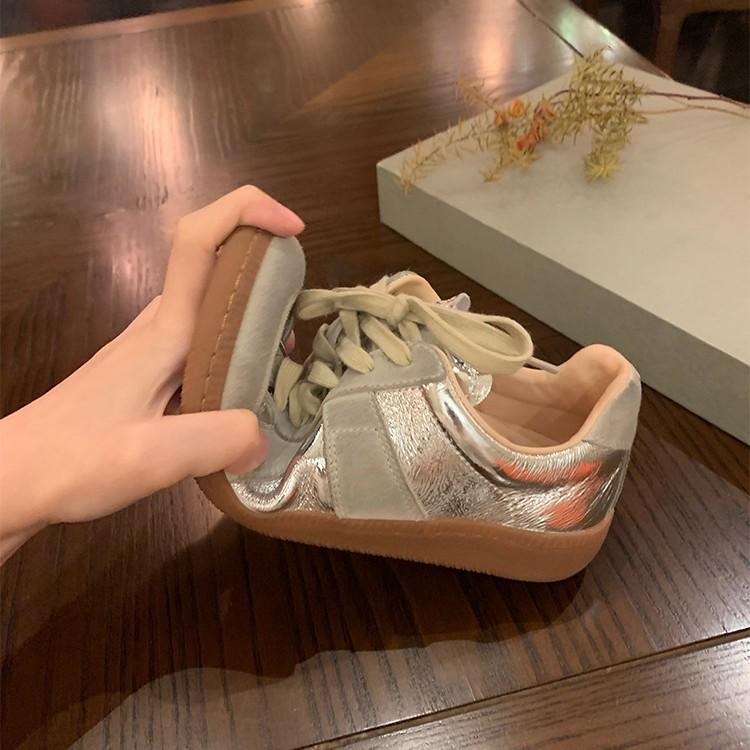 Cowhide version~ Korean version of genuine leather color matching lace-up casual moral training shoes women's lightweight breathable sports shoes t