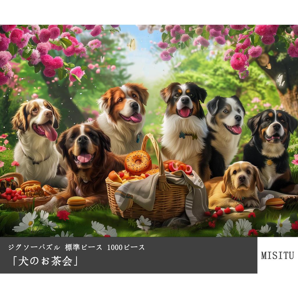 MISITU 1000-Piece Jigsaw Puzzle, Landscape Painting, Pet Dog, Animal, Gift, Birthday, Christmas, Stylish Interior, Dog Tea Party (50 x 70 cm)