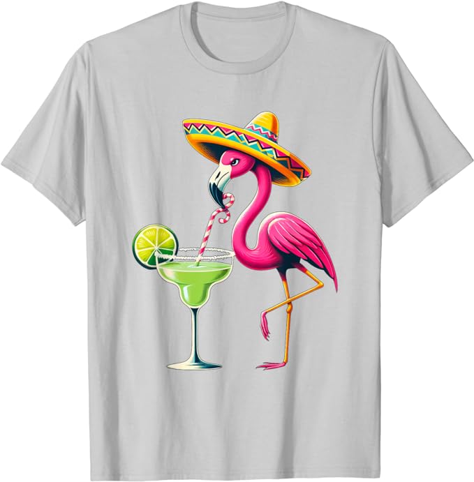 Flamingo Drinking Margarita Mexican Poncho Cinco De Mayo T-Shirt Tacos Tequila Pride Mexican Festival Party Clothes Novelty Gift