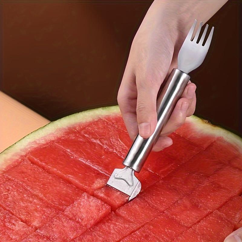 2-in-1 Stainless Steel Watermelon Slicer & Fork - Easy Cutting and Serving Tool for Kitchen and Restaurant Use